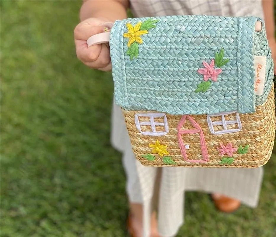 Straw Woven Bag Small House Rattan Shoulder Bag for Kids
