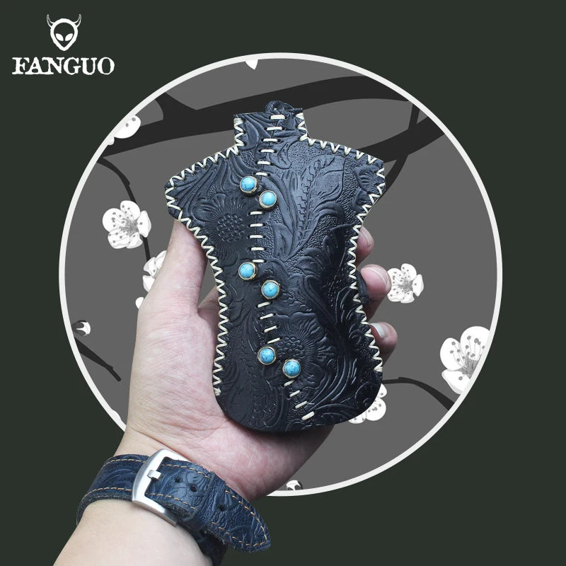 Men's Leather Smart Key Holder Bag Personalized Key Cover Pouch