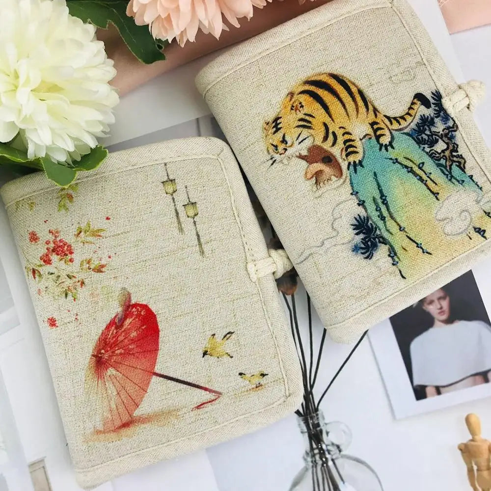 Chinese Style Women's Fabric Wallet Disc Buckle Short Linen Material