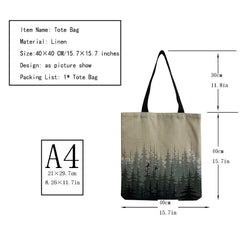 Chinese Style Pine Forest Print Female Shopping Bags Shoulder Bag Large Capacity