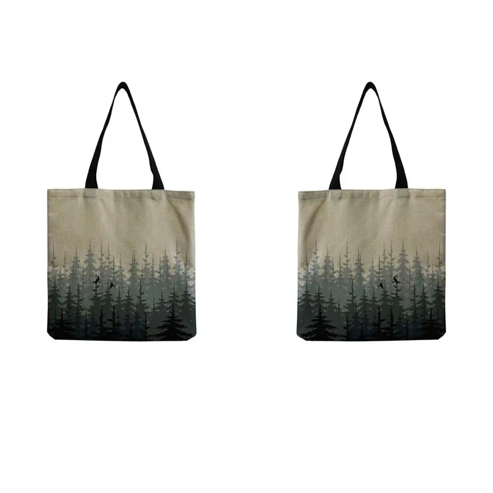 Chinese Style Pine Forest Print Female Shopping Bags Shoulder Bag Large Capacity