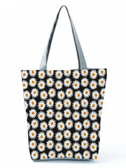 Chinese Style Daisy Floral Handbags Women High Capacity Daily Shoulder Bag