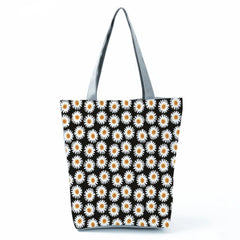 Chinese Style Daisy Floral Handbags Women High Capacity Daily Shoulder Bag