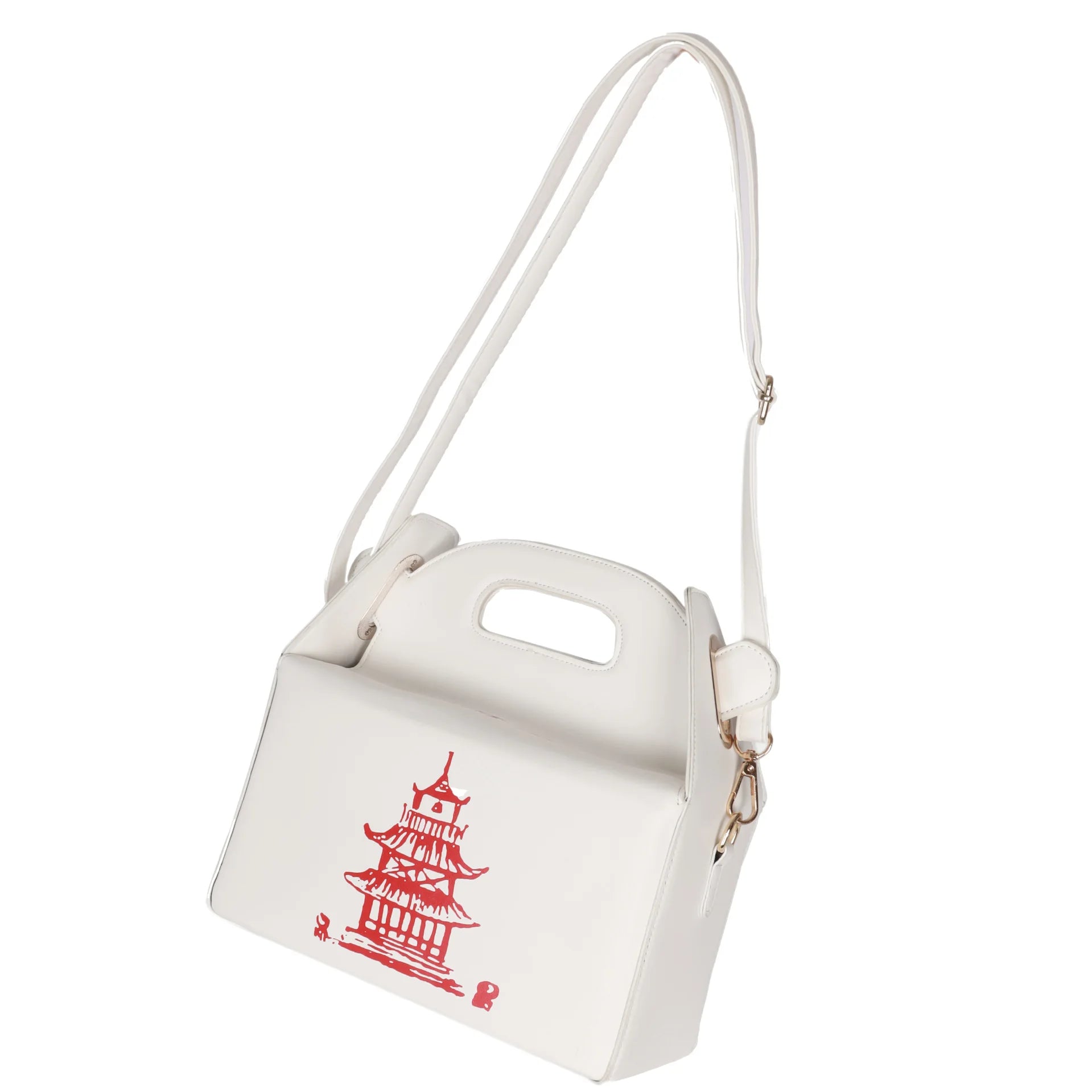 Chinese Takeout Box Tower Print Handbag Novelty Girl Shoulder Bag Totes Purse