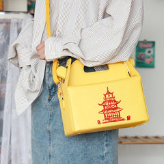 Chinese Takeout Box Tower Print Handbag Novelty Girl Shoulder Bag Totes Purse