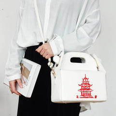 Chinese Takeout Box Tower Print Handbag Novelty Girl Shoulder Bag Totes Purse