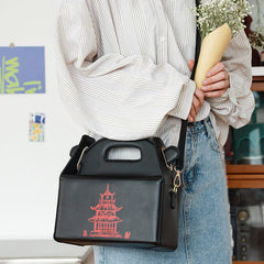 Chinese Takeout Box Tower Print Handbag Novelty Girl Shoulder Bag Totes Purse