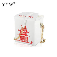 Chinese Takeout Box Tower Print Pu Leather Ladies Handbag Novelty Women Girl
