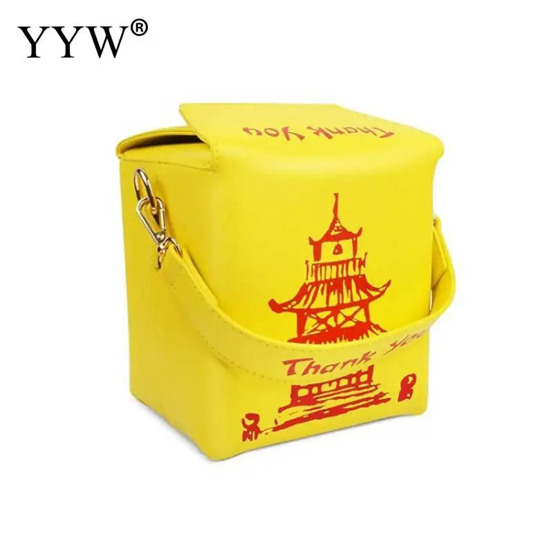 Chinese Takeout Box Tower Print Pu Leather Ladies Handbag Novelty Women Girl