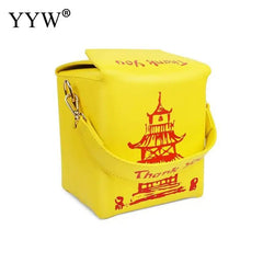 Chinese Takeout Box Tower Print Pu Leather Ladies Handbag Novelty Women Girl
