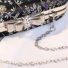 Chinese Vintage Embroidery Flower Satin Evening Bag for Women