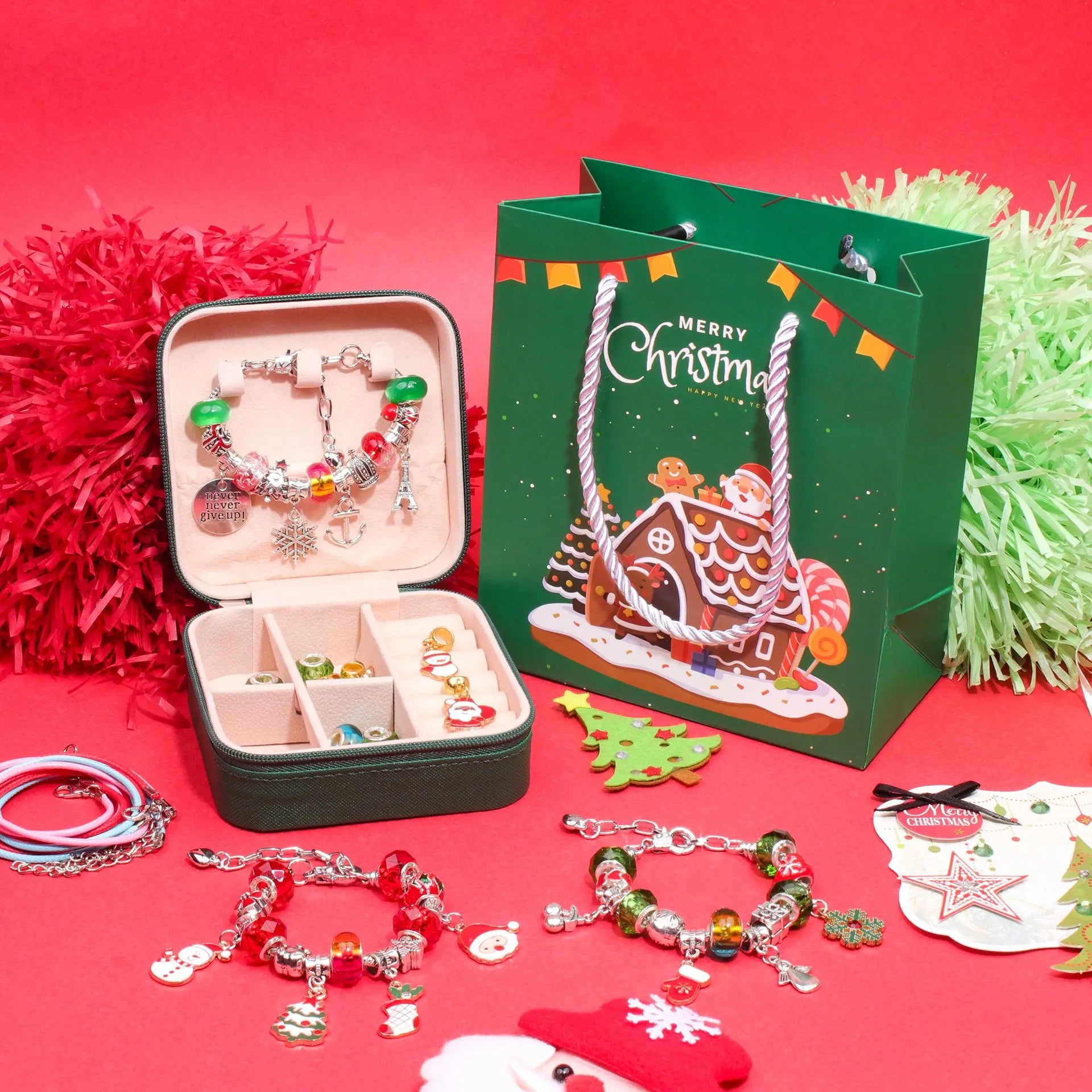 Kids Christmas Bracelet Kit - DIY Jewelry Making Set with Charms & Beads