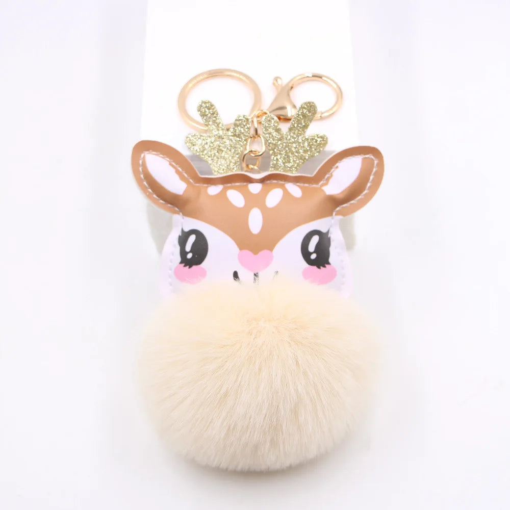 Christmas Deer Stuffed Doll Keychain Pendant Cute Toy Gift Bag Phone Car Key Rin