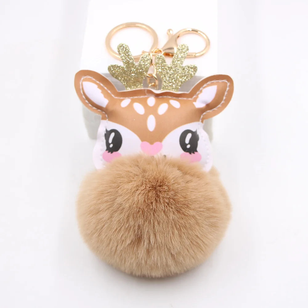 Christmas Deer Stuffed Doll Keychain Pendant Cute Toy Gift Bag Phone Car Key Rin