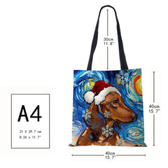Christmas Dog Canvas Shopper Tote Bag Harajuku Women Reusable Shoulder Bag