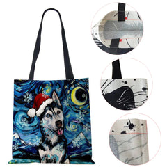 Christmas Dog Canvas Shopper Tote Bag Harajuku Women Reusable Shoulder Bag