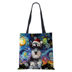 Christmas Dog Canvas Shopper Tote Bag Harajuku Women Reusable Shoulder Bag