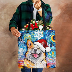 Christmas Dog Canvas Shopper Tote Bag Harajuku Women Reusable Shoulder Bag