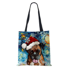 Christmas Dog Canvas Shopper Tote Bag Harajuku Women Reusable Shoulder Bag