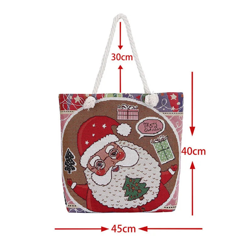 Christmas Elk Women Canvas Shoulder Bag Paint Casual Shopper Reusable Handbag