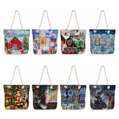 Santa Claus Print Thick Rope Shoulder Bag Women Handbag