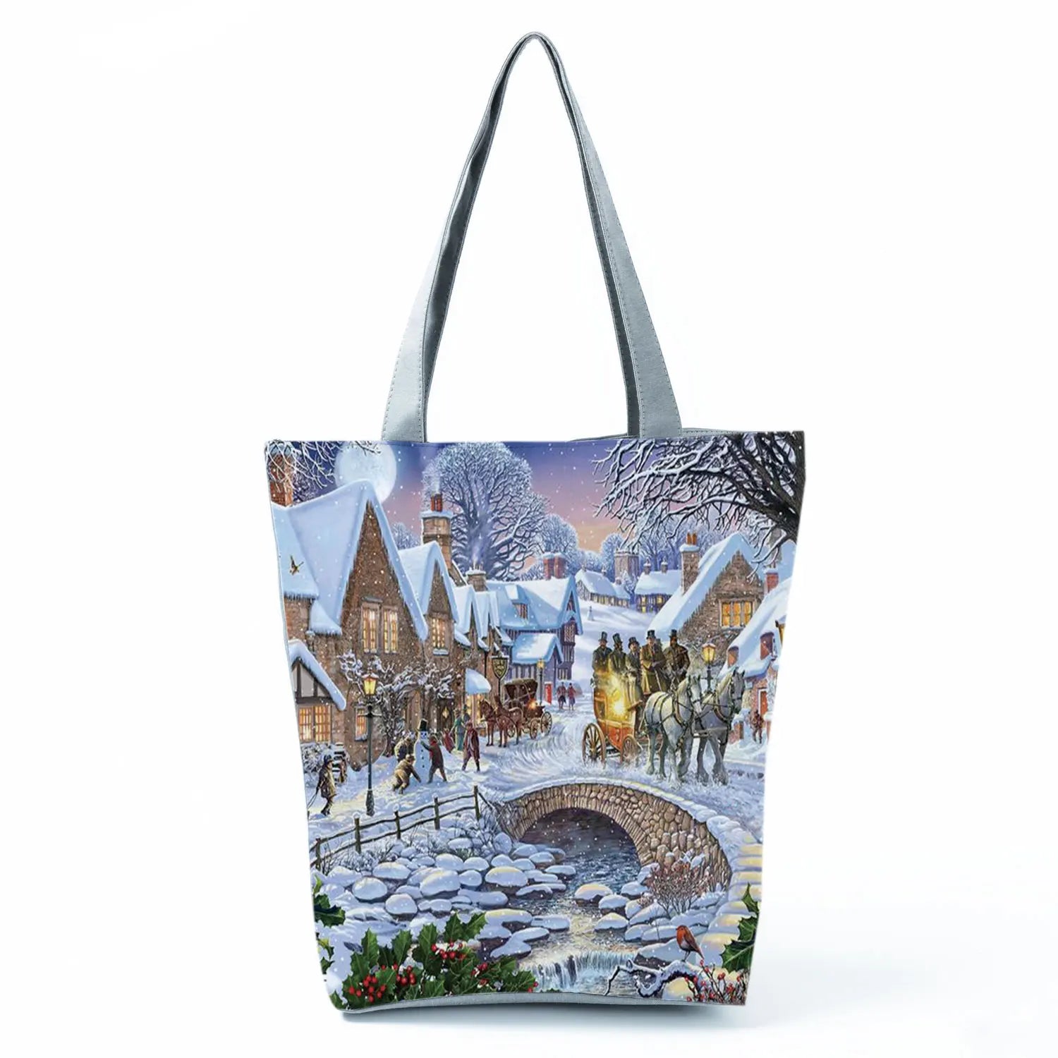 Santa Claus Print Women Tote High Capacity Eco Reusable Shopper Bag