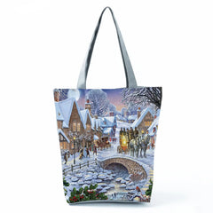Santa Claus Print Women Tote High Capacity Eco Reusable Shopper Bag