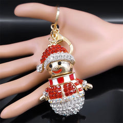 Christmas Snowman Key Ring Rhinestone Metal Cartoon Bag Charm Keychain