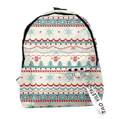 Christmas Students Backpack Cartoon Xmas Element Print Large Capacity School Bag