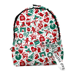 Christmas Students Backpack Cartoon Xmas Element Print Large Capacity School Bag