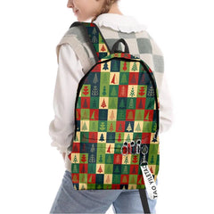 Christmas Students Backpack Cartoon Xmas Element Print Large Capacity School Bag