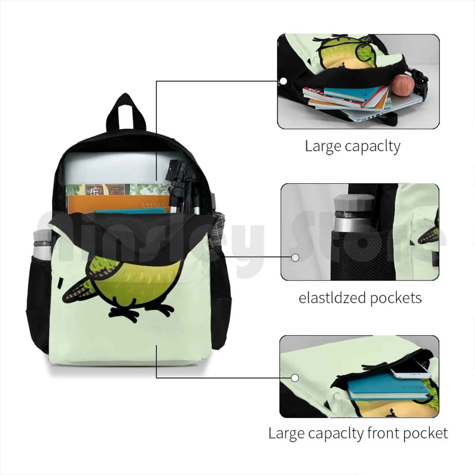Chubby Kakapo Outdoor Hiking Backpack Green Bird