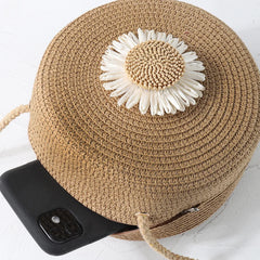 Circle Straw Woven Messenger Bag Women Summer Beach Round Rattan Crossbody Bags