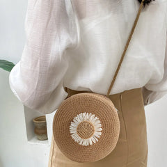 Circle Straw Woven Messenger Bag Women Summer Beach Round Rattan Crossbody Bags