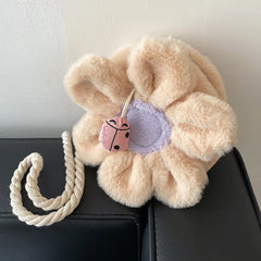 Circular Flower Small Girls Messenger Bag Plush Handbag Winter Women Crossbody B