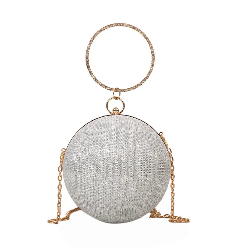 Metal Sliver Round Ball Evening Bag for Wedding Clutch Purse