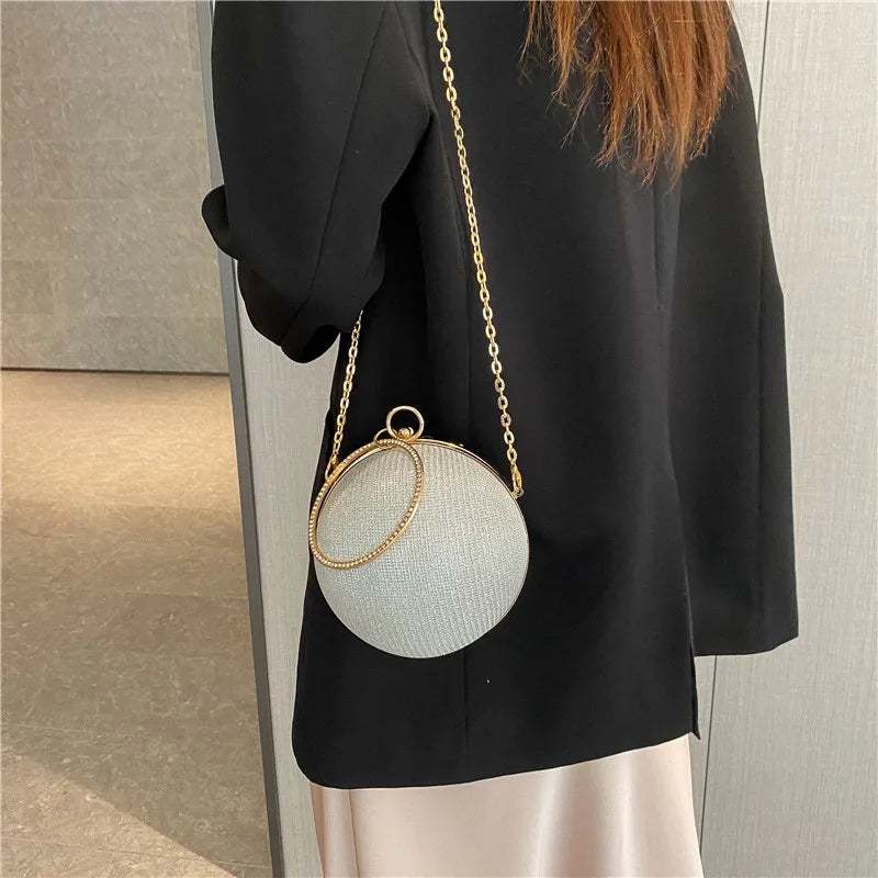 Metal Sliver Round Ball Evening Bag for Wedding Clutch Purse