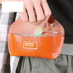 Leather Waist Bag Mens Womens Real Cow Leather Sunglasses Box Case Bag