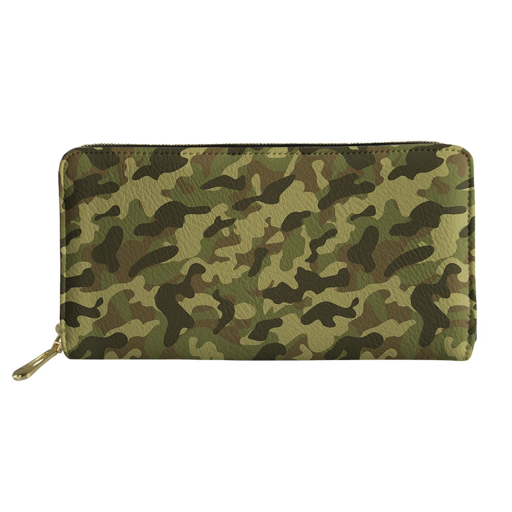 Classic Camo Print Long Wallet Zipper Card Clip Bag Unisex