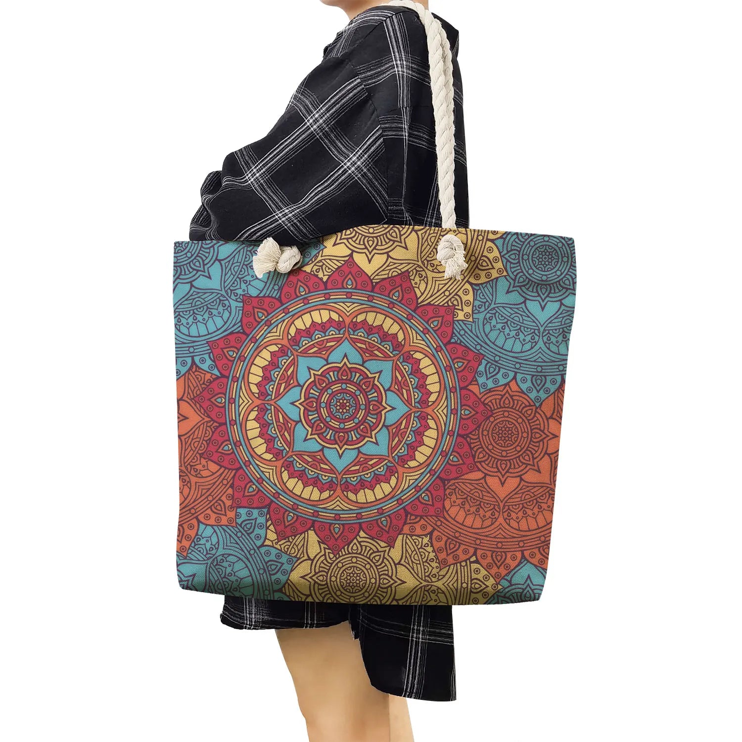 Colorful Floral Print Handbags High Capacity Tote Bags Travel Beach Bag