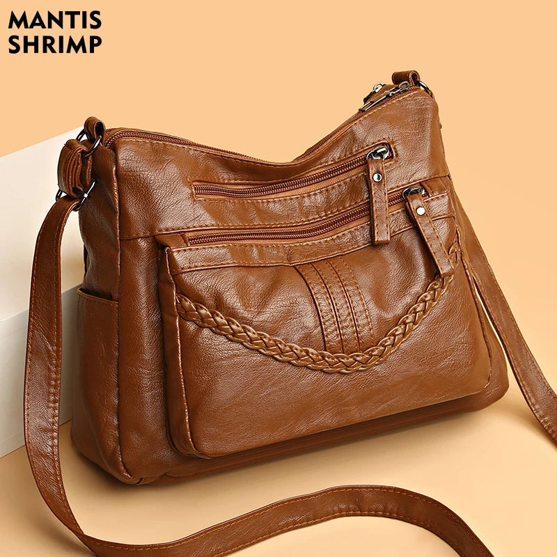 Vintage Crossbody Bag for Women PU Leather Messenger Pack