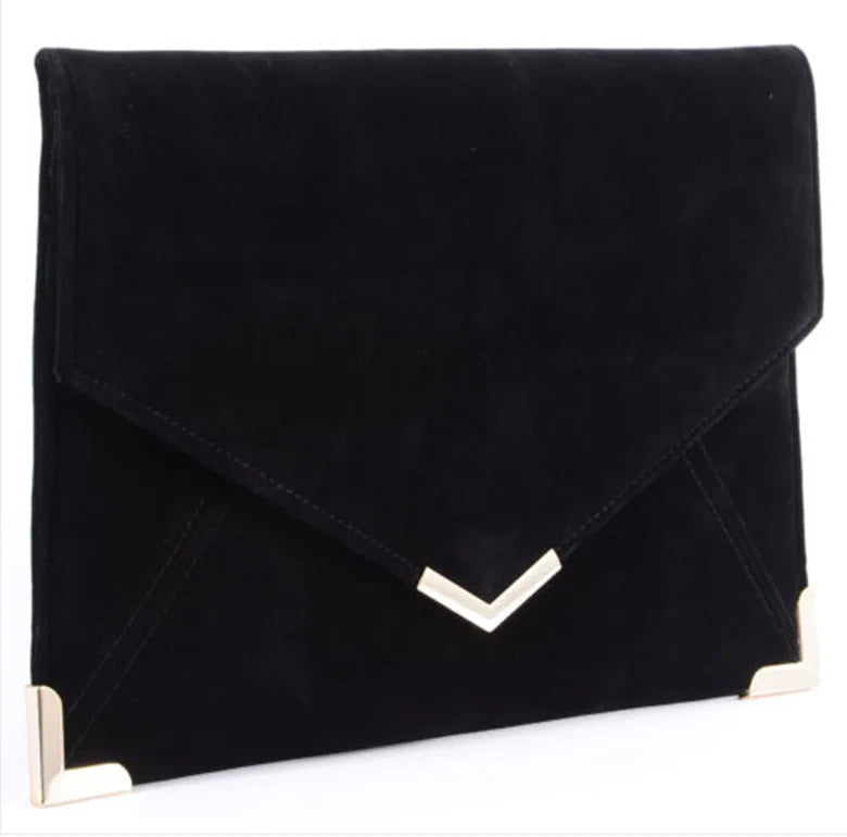 Suede Envelope Clutch Bag with Chain Strap - Women's Shoulder Messenger Purse
