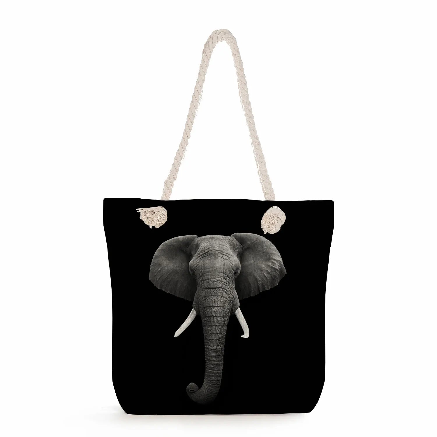 Elephant Tote Bags Animal Printing Handbags Thick Rope Shopping Bags