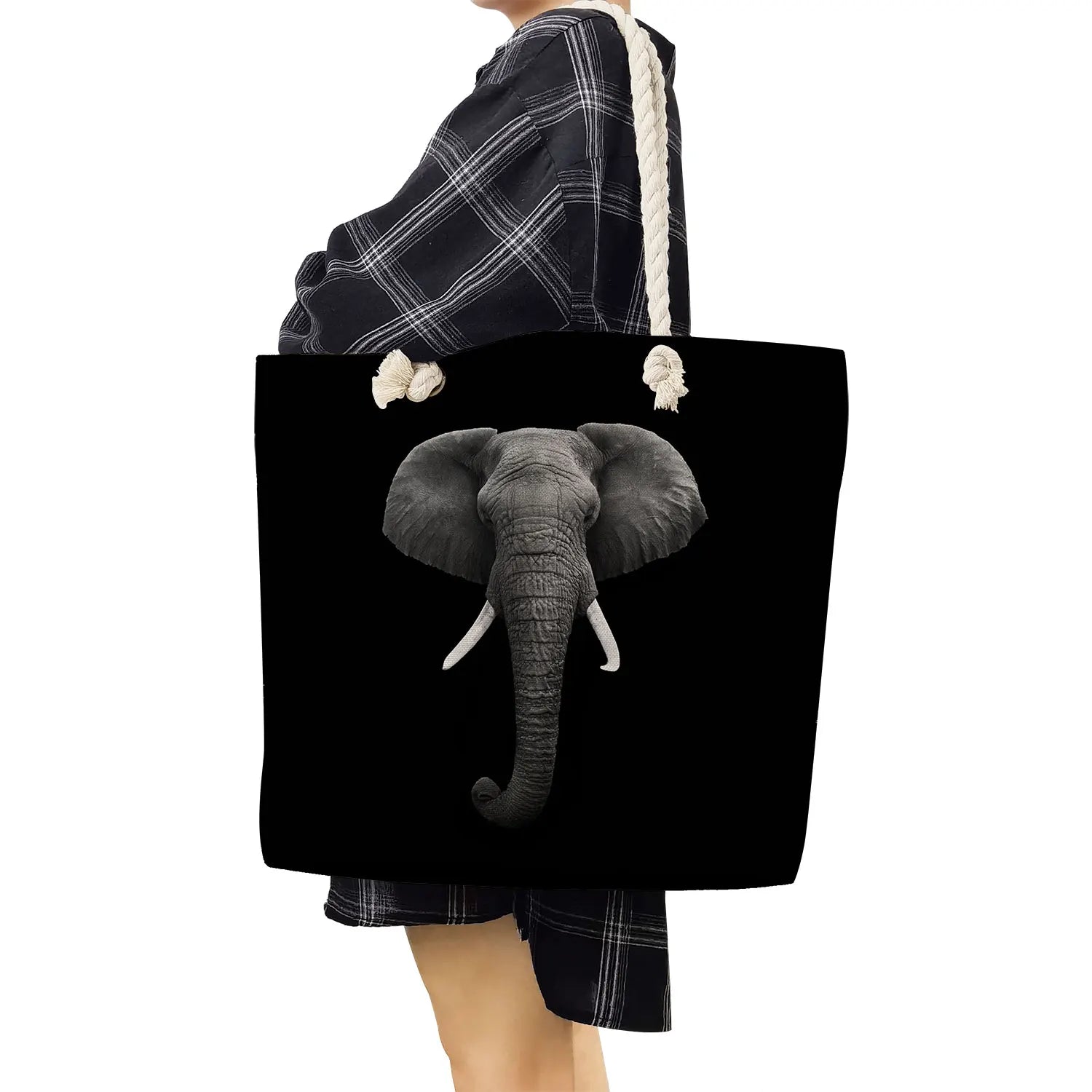 Elephant Tote Bags Animal Printing Handbags Thick Rope Shopping Bags