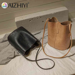 Women Shoulder Crossbody Bag PU Leather Bucket TOTES Retro Travel Handbag
