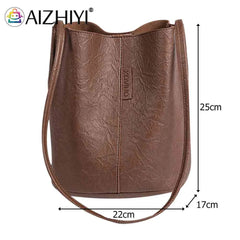 Women Shoulder Crossbody Bag PU Leather Bucket TOTES Retro Travel Handbag