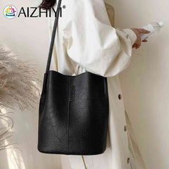 Women Shoulder Crossbody Bag PU Leather Bucket TOTES Retro Travel Handbag