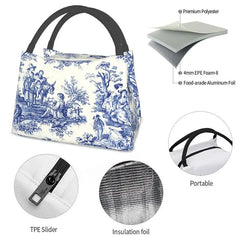 French Navy Toile De Jouy Insulated Lunch Bag for Women