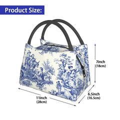 French Navy Toile De Jouy Insulated Lunch Bag for Women