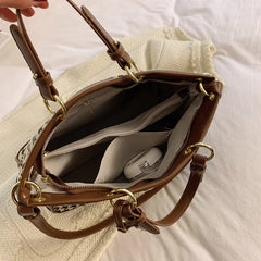 Houndstooth Wool Shoulder Bags Leopard Tote